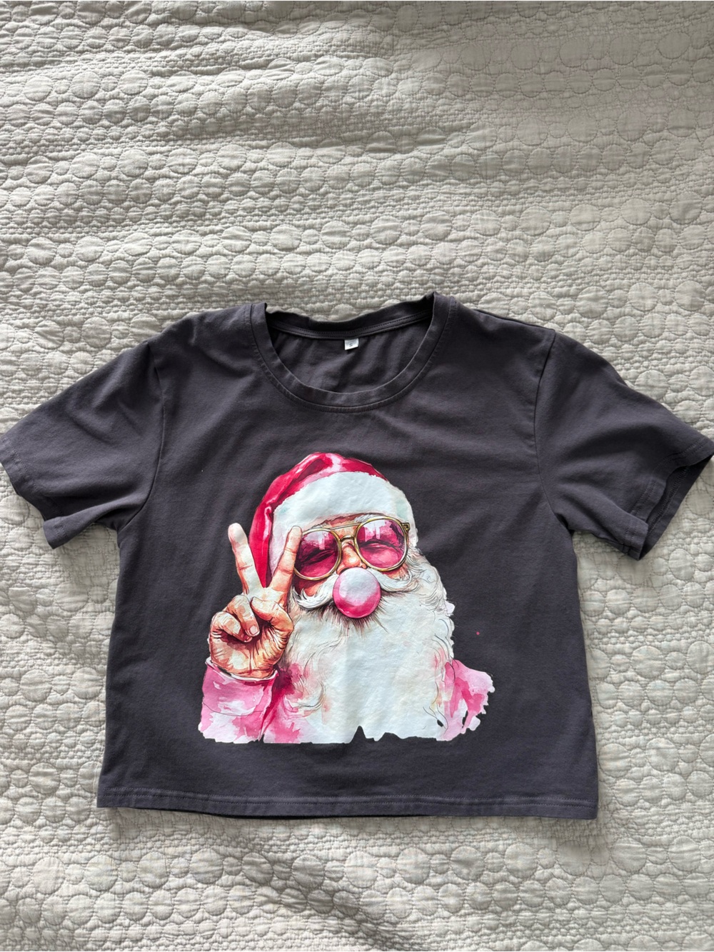 Graphic Black Crop Tee with Santa